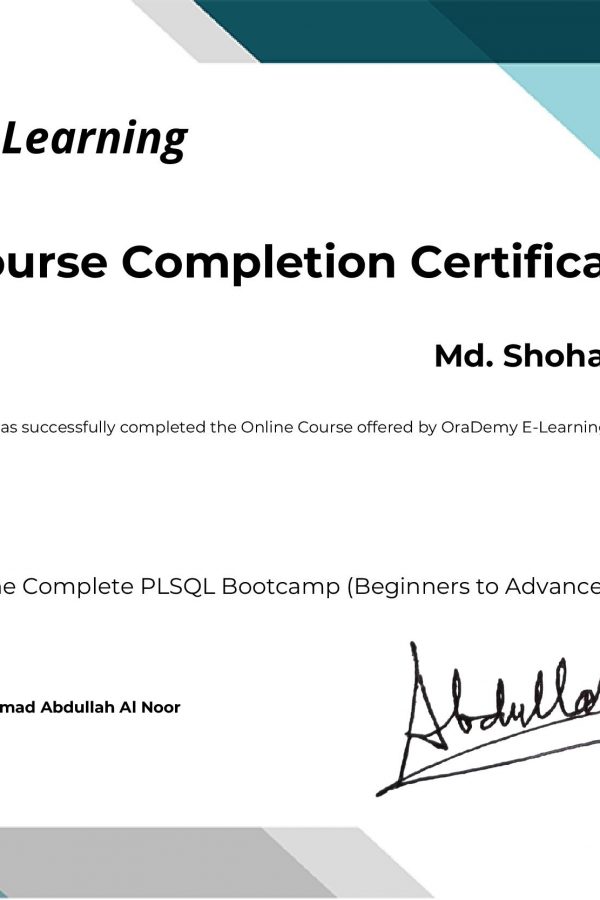 Oracle PL/SQL Course Certificate