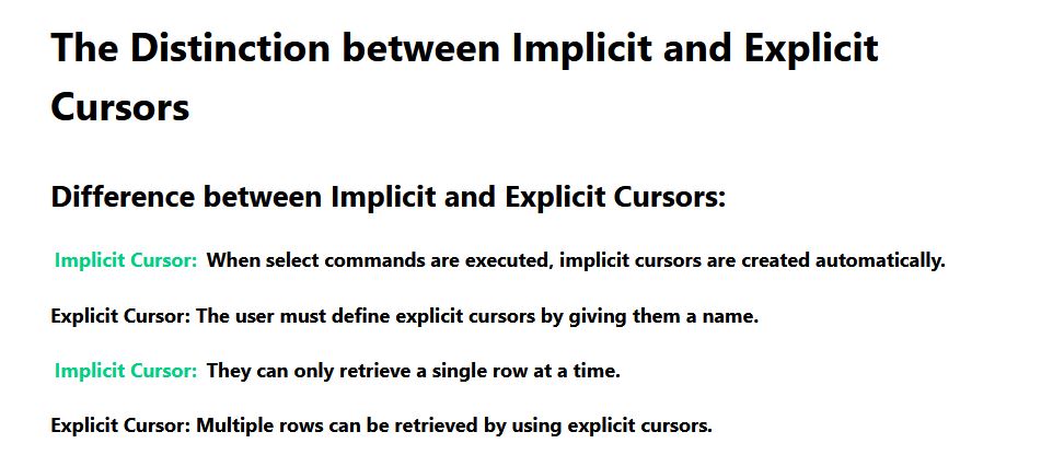Difference between Implicit and Explicit Cursors